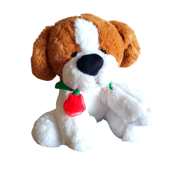 Kellytoy Sweatheart Valentine 10" Plush‎ Dog With Rose Stuffed Animal Very Soft - Picture 1 of 4